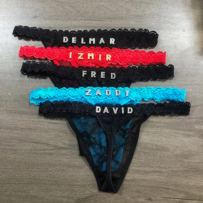 Custom Thong Name Sexy Lace Customized Panties DIY Personalized Name tanga Crystal Underwear Womens Bikini G-String Lover Gift