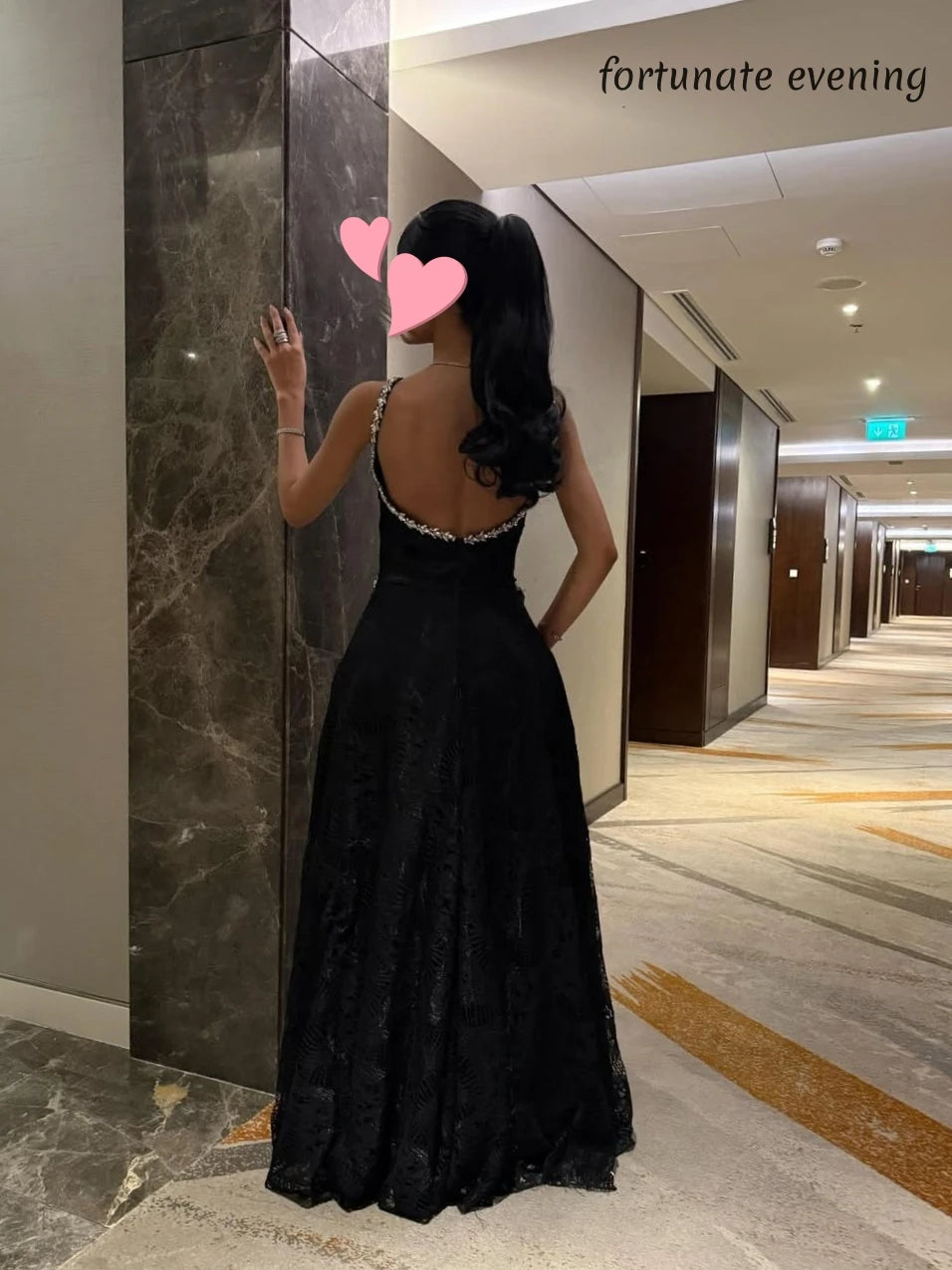 Fortunate Evening Elegant Vintage Sexy Black Lace Crystal Backless Customized Formal Occasion Prom Dress Evening Party Gowns