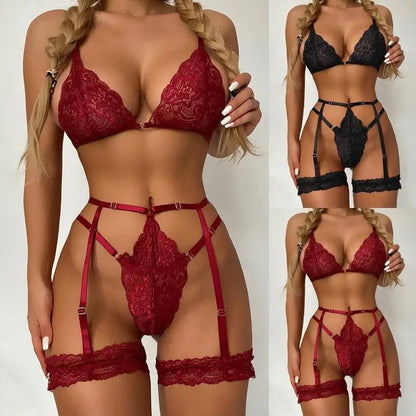 2024 Floral Lace Underwire Female Sexy Costumes Women Bra And Panty Garters Sexy Lingerie Sets Women's Thong Set Sexy Bodysuit