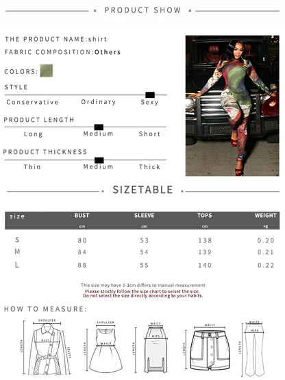 Sisterlinda Hip Jumpsuits Woman Hot Girls Colorful Print Autumn Trend o-Neck Full Sleeve Skinny Street Sexy Fashion Overalls