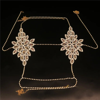 Women's Body Jewelry Body Chain Rhinestone Bikini Flower-Shaped Chest Chain Underwear Sexy Nightclub Party Dance Underwear