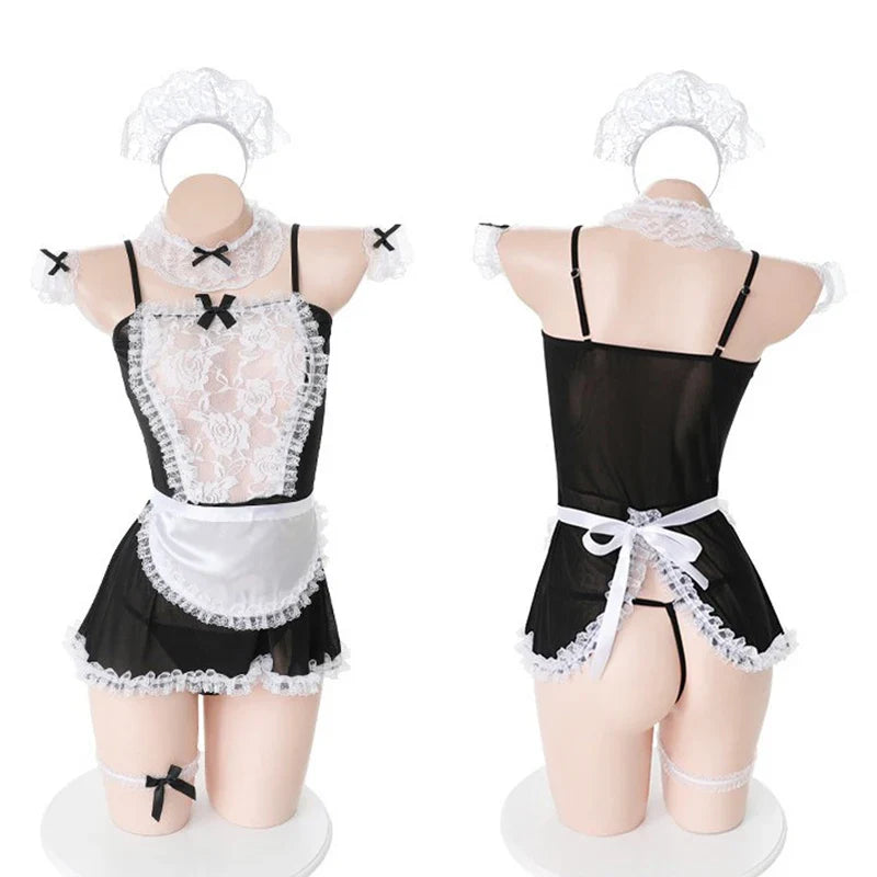 Crotchless Sex Play Set Adult Women Desire Lingerie Erotic Suit For Sexual Intercourse Transparent Lace Uniform Secret Underwear