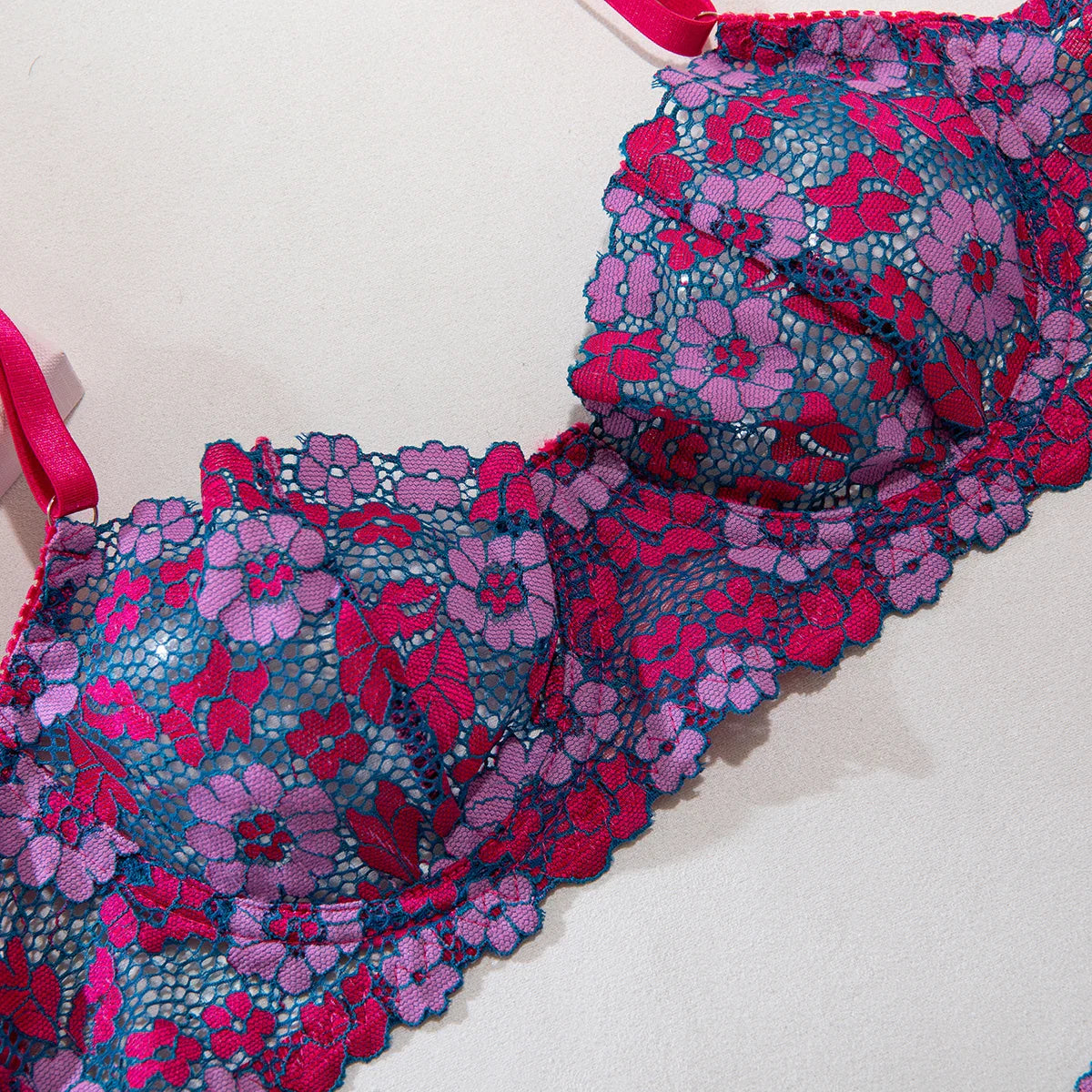 Aesthetic Floral Erotic Lingerie Set with Multi-color Lace Deluxe Comfortable Underwear with Thong
