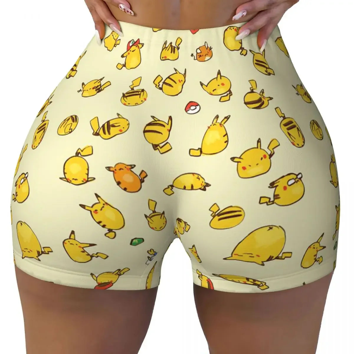 Custom Pikachus Women's Workout Yoga Shorts Athletic Gym Running Volleyball Shorts