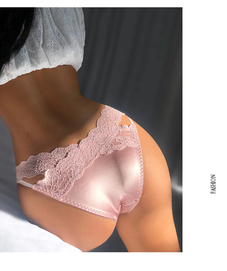 SP&CITY Satin Lace Sexy Women's Underwear Low Waist Transparent Hollow Out Panties Breathable Soft Seamless Briefs Lingerie