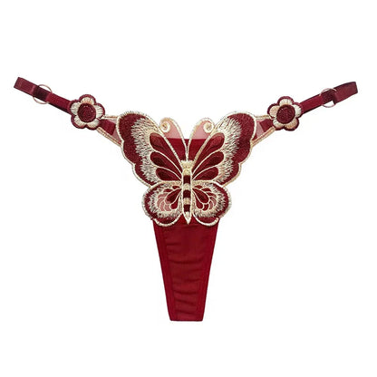 Sexy Lace Thong Women Butterfly Low Waist Panties G strings Transparent Mesh Briefs Adjustable Waist Panties Culotte Femme