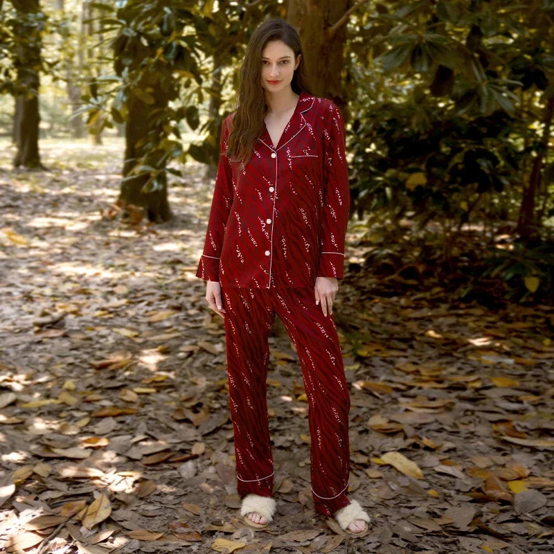 European Style Elegant Classy Fashion Trendy Female Lounges Aesthetics Print Spring Autumn Sleepwear for Women Y2k Sweet Pajamas