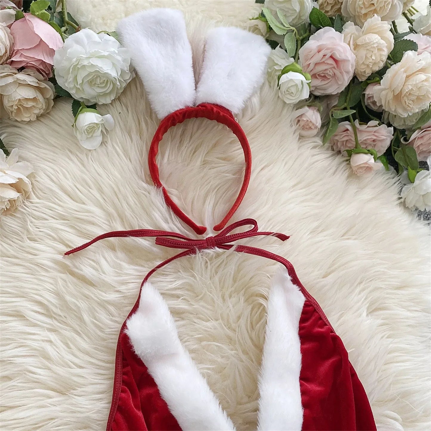 Women'S Christmas Sexy Red Bodysuit Lingerie And A Hat Bridal Lingerie секси комплект женского белья Seksowna Bielizna Komplet
