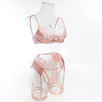 Ellolace Fancy Lingerie Floral Lace Ensemble Brazilian Underwear Attractive Chest Suspenders Sexy Hot Sissy Outfit