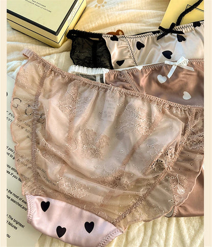 Sexy lingerie women Satin tangas lace ropa interior femenina sweet calzones para mujer plus size panties heart underwear women