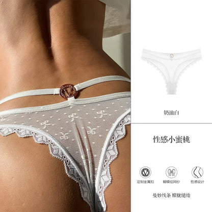 SP&CITY Bow Embroidery Mesh Transparent Sexy Women's Underwear Cotton Crotch Seamless Thongs Soft Thin Panties Hollow Out Briefs
