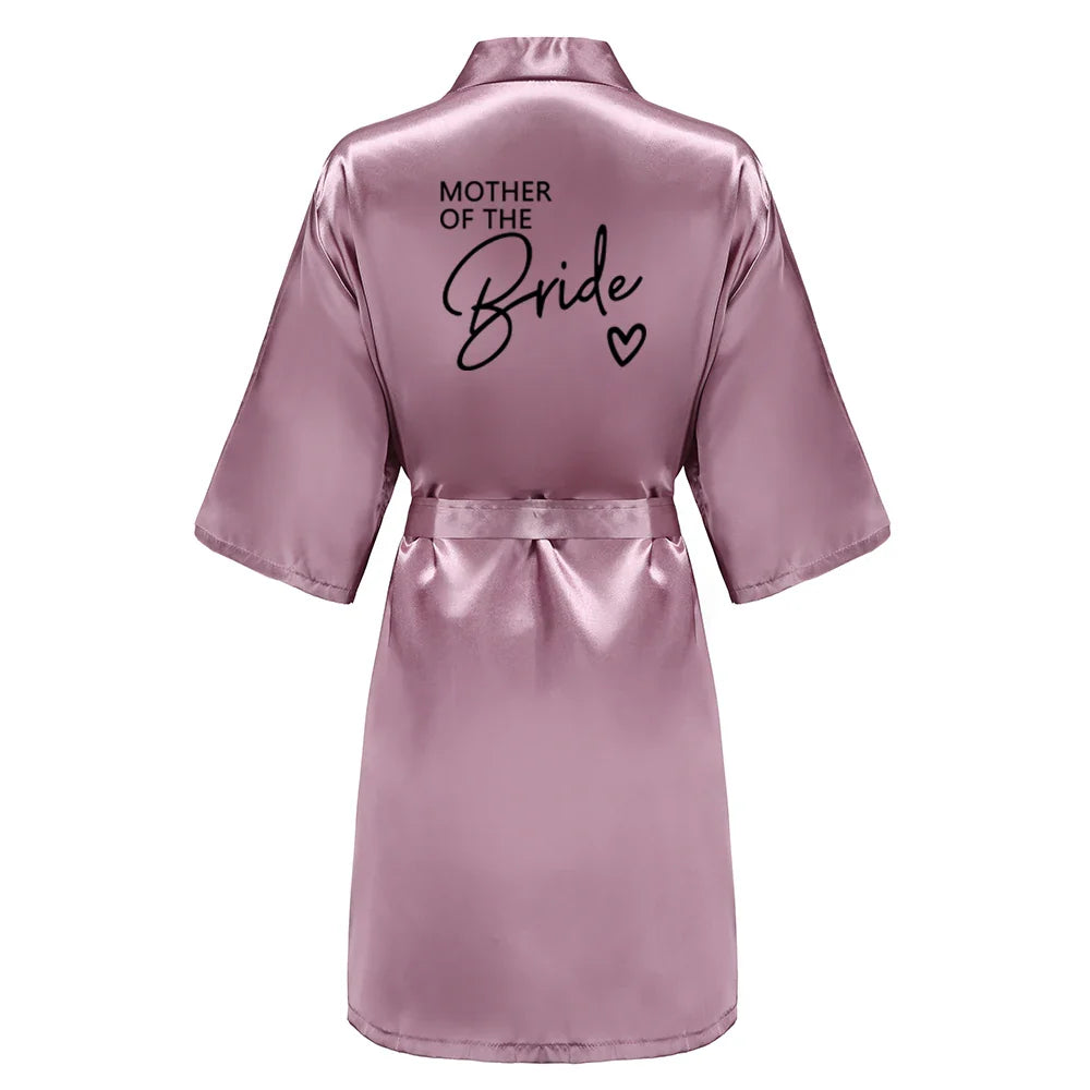 Wedding Party Team Bride Robe With Black Letters Kimono Satin Pajamas Bridesmaid Bathrobe SP003