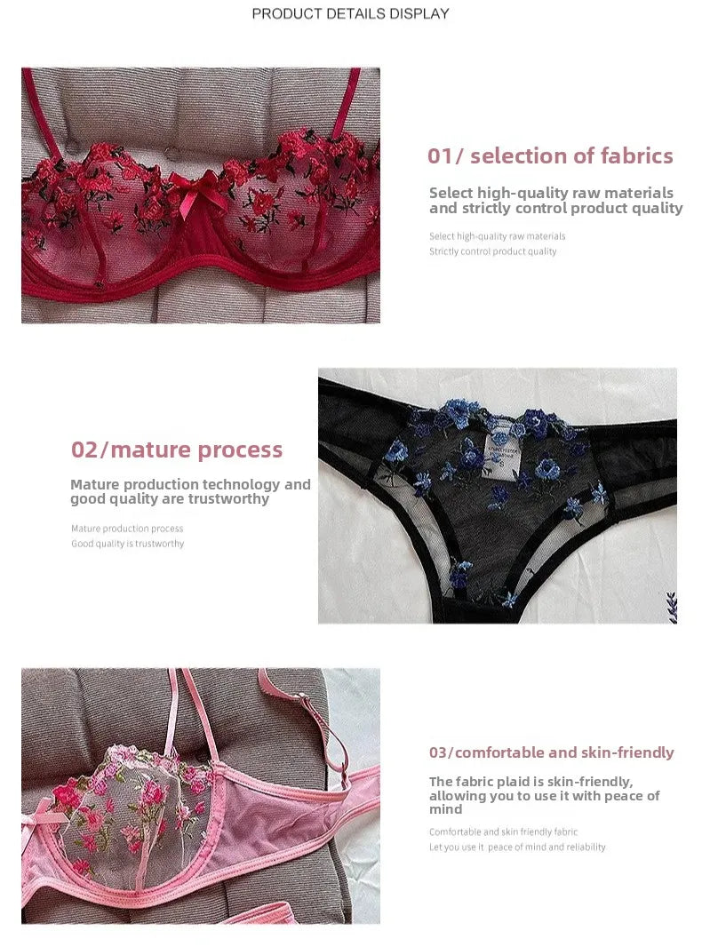 New Sexy Lace Floral Lingerie Set Women's Underwear Transparent Bra Party Sets Lace Lingerie Bra Set Underwear Set S-XL Size