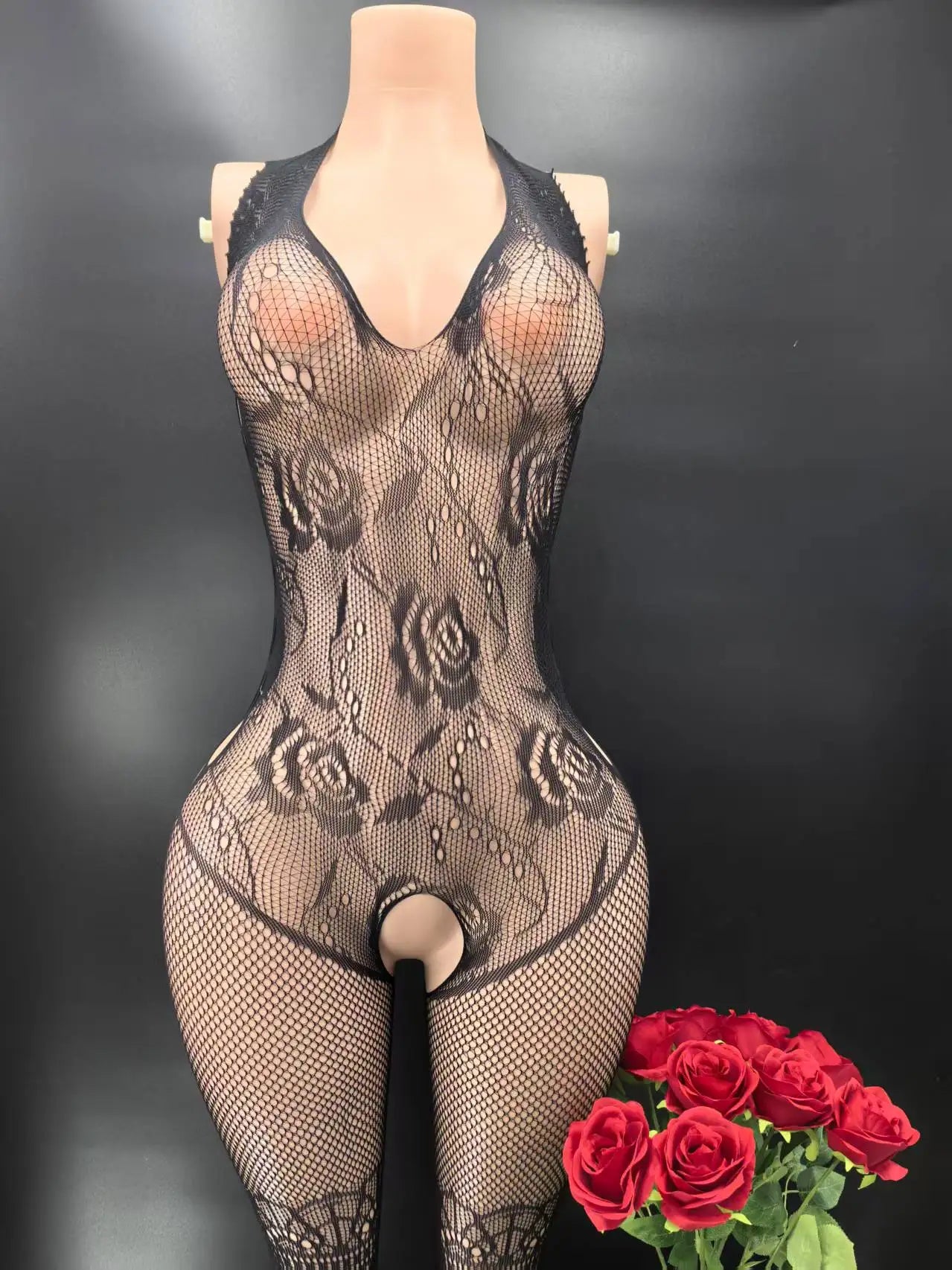 Bodycon Elasticity Transparent Mesh Long sleeves Bodysuit Women's Fashion Pajamas Fishnet Short Night Club Party Mesh Clothes