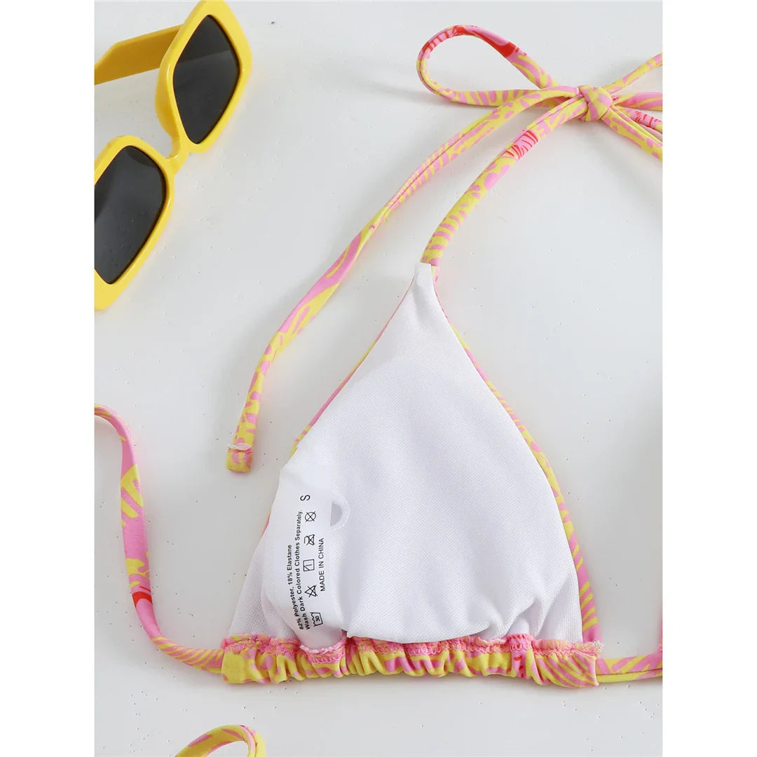 Flag Printed Halter Strappy High Cut Bikini Female Swimsuit Women Swimwear Two-pieces Bikini set Bather Bathing Suit Swim V6144