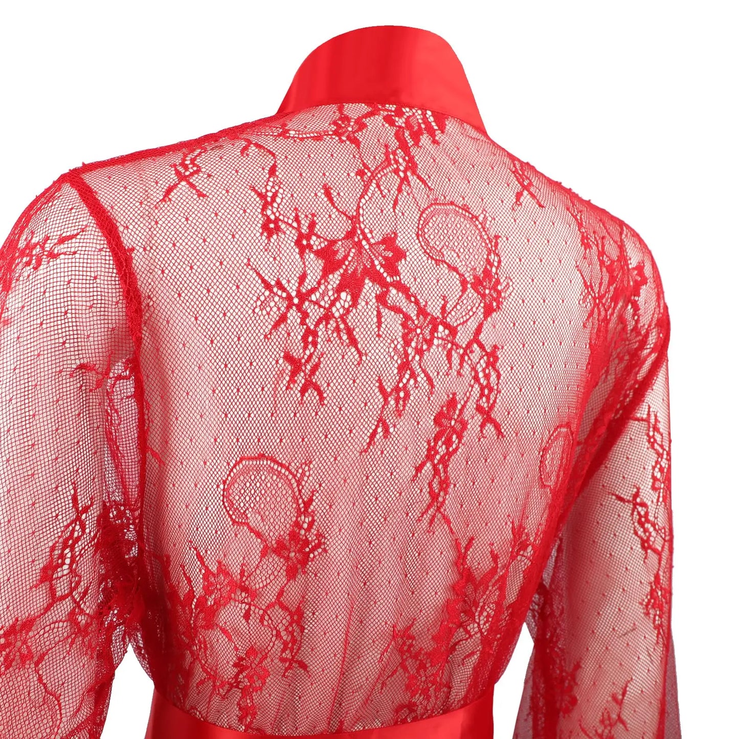 Women's Sexy Sheer Lace Robe Lingerie Long See Through Kimono Lingerie Dress Lace Gown Sleepwear