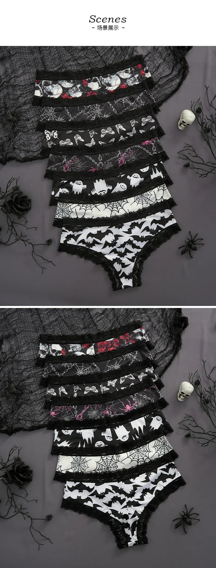 2Pc Set Lingerie Woman Sexy Underwear Lace Female Underwear Ghost Bat Butterfly Gothic Style Breathable Panties For Women