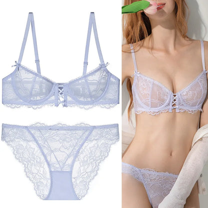 Logirlve Ultra-Thin Hollowed-Out Lace Bra Set for Women Push up Breast Brassiere Sexy Embroidery Underwear Lingerie Ladies