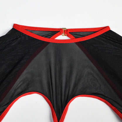 Diccvicc Long Sleeve Lingerie Sexy Sheer Mesh Porn Top Crotchless Skirt Naked Bandage Women Underwear Uncensored Erotic Costume
