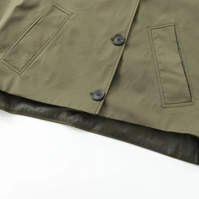 HXAO Female Windbreaker Outerwears Hood Cropped Jacket Women Solid Trench Coat Autumn Long Sleeve Demi-Season Casual Coats