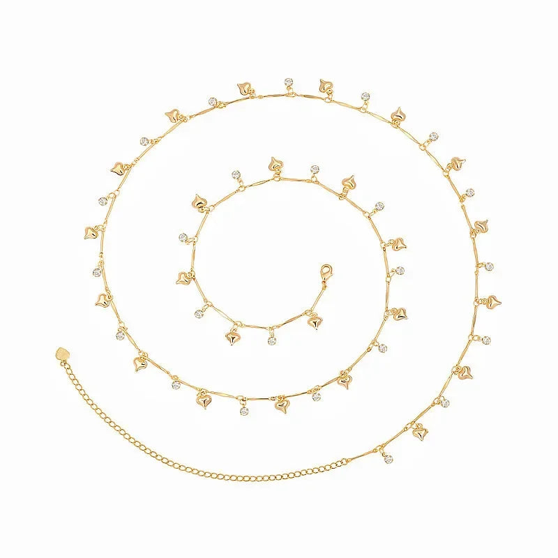 Versatile Peach Heart Sexy Body Chain Ladies' Summer Beach Bikini Body Accessories Simple Love Zircon Tassel Waist Chain