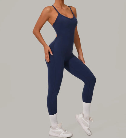 Sexy Hollow Cross Backless Sporty Tight Jumpsuit Woman Sportswear Summer One Pieces Outfit Gym Fitness Overalls Yoga Jump Suit