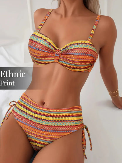 Sexy Print High Waist Bikini Women's Swimsuit Two Piece Strap Design Trendy Swimming Costume Female Fashionable Poolwear
