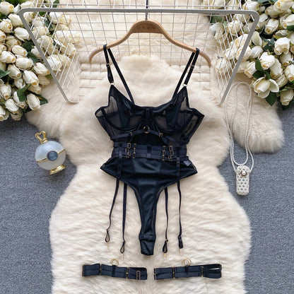 SINGREINY Women Underwear Erotic Playsuits Fashion Strap Backless Sheer Lingerie Nightwear Transpareant Hollow Out Sexy Bodysuit