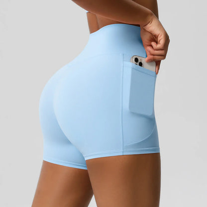 Women Sports Short With PocketedYoga Legging Shorts Squat Proof High Waist Fitness Tight Shorts Quick Drying Cycling Workout Gym