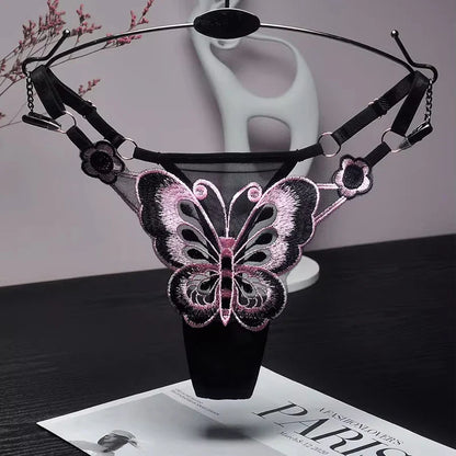 Sexy Lace Thong Women Butterfly Low Waist Panties G strings Transparent Mesh Briefs Adjustable Waist Panties Culotte Femme