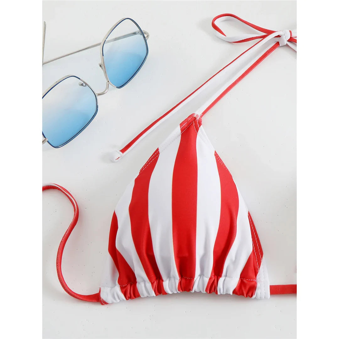 Flag Printed Halter Strappy High Cut Bikini Female Swimsuit Women Swimwear Two-pieces Bikini set Bather Bathing Suit Swim V6144