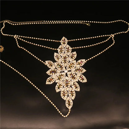 Women's Body Jewelry Body Chain Rhinestone Bikini Flower-Shaped Chest Chain Underwear Sexy Nightclub Party Dance Underwear
