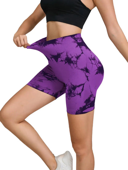 Tie Dyed Seamless Fitness Pants Women's High Waist and Hip Lifting Sports Tight Shorts Running Sexy Peach Fitness Yoga Shorts
