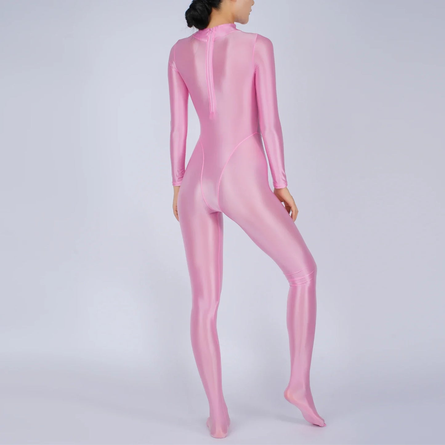 Womens Glossy Full Body Jumpsuit See Through Sheer Catsuits Bodystockings Long Sleeve Footed One Piece Gym Yoga Tights Bodysuit