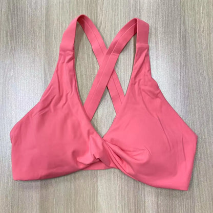 SHINBENE Women's Twist Workout Sports Bras Back Cross Padded Low Impact Fitness Bra Yoga Crop Tops
