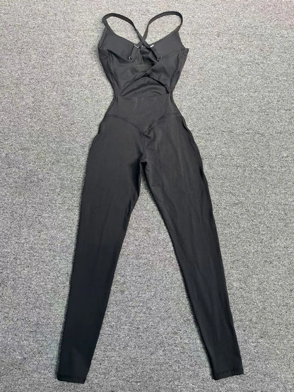 Sexy Hollow Cross Backless Sporty Tight Jumpsuit Woman Sportswear Summer One Pieces Outfit Gym Fitness Overalls Yoga Jump Suit