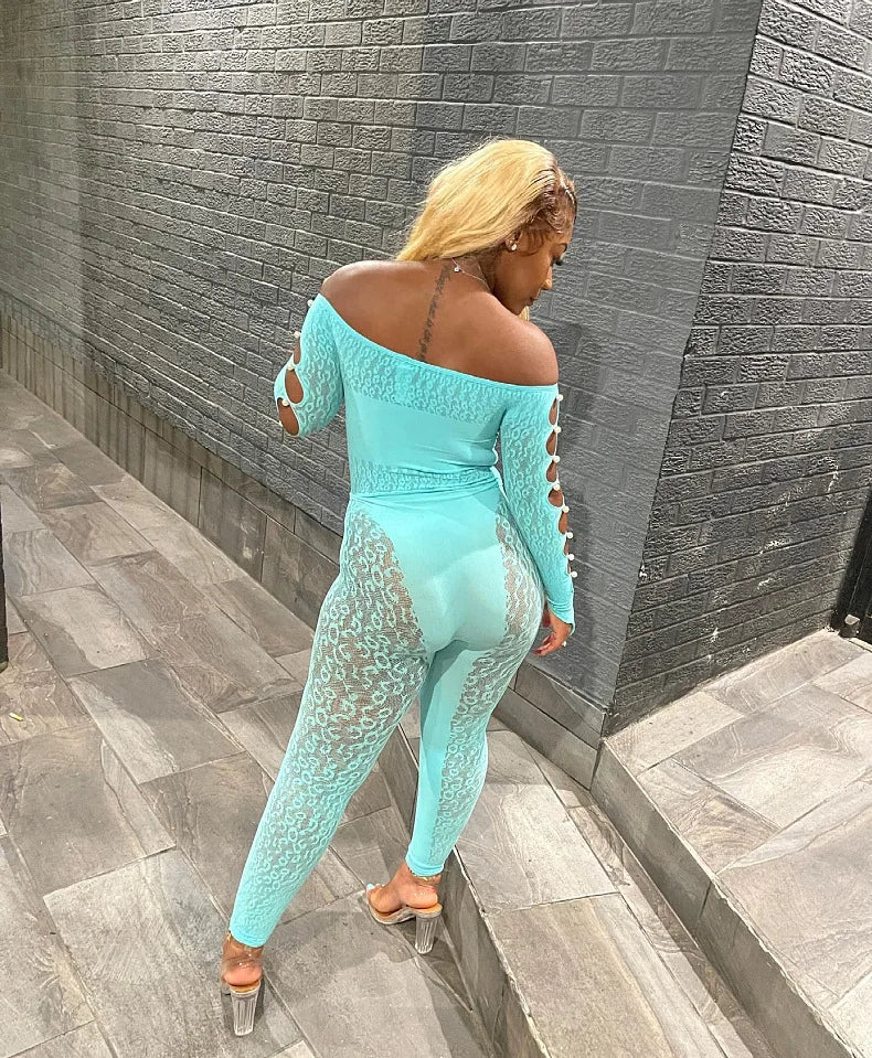 Viral Cheetah Bodysuit Pearl Embellished Mesh Lingerie Seductive Jacquard Catsuit for Women Flirtatious See Through Outfit