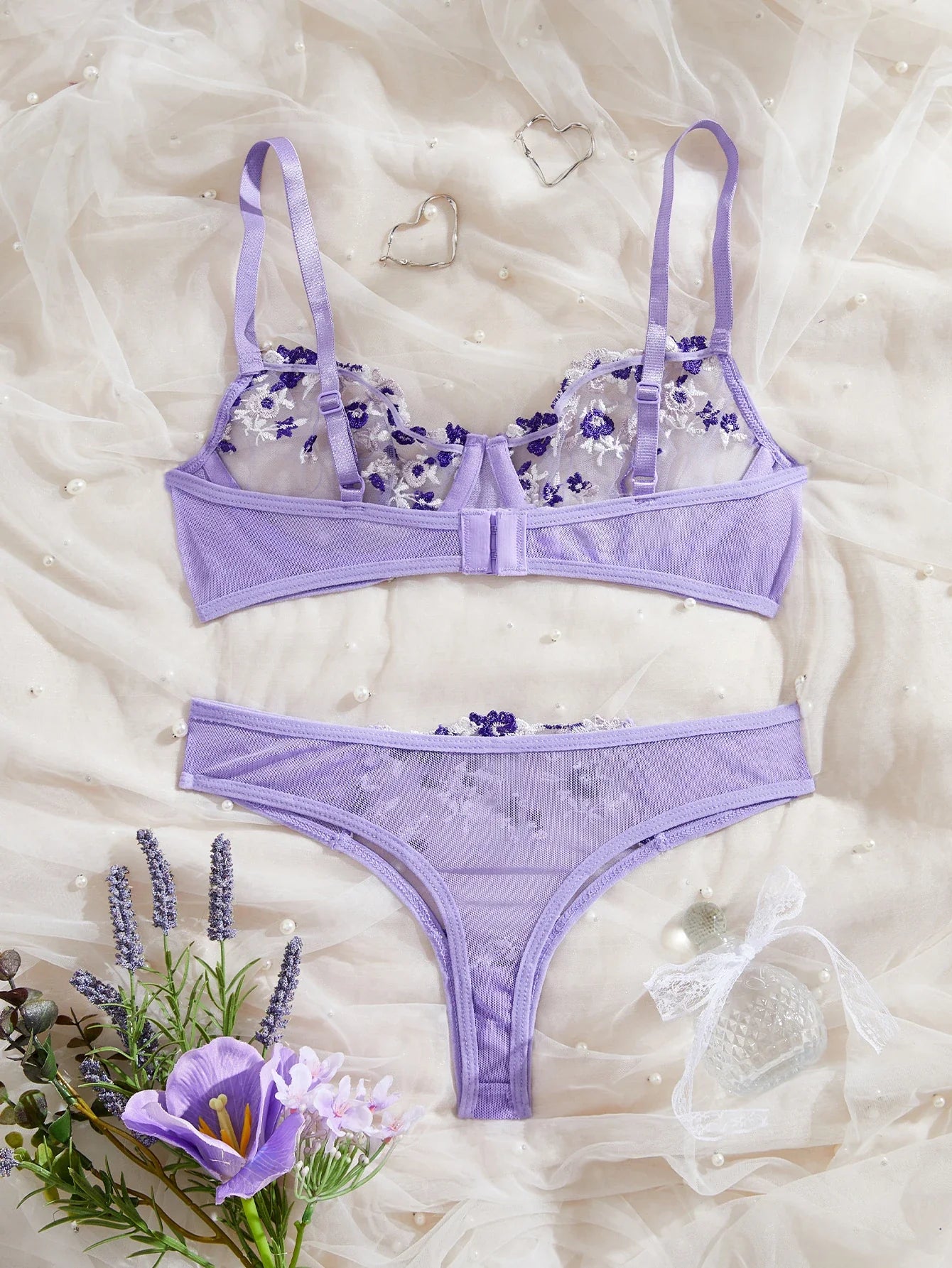 Suspenders Two-piece Set Night Beautiful Sexy Women 2 Piece Floral Embroidery Underwear Sexy Erotic Lingerie Underwear Set