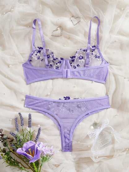 Suspenders Two-piece Set Night Beautiful Sexy Women 2 Piece Floral Embroidery Underwear Sexy Erotic Lingerie Underwear Set