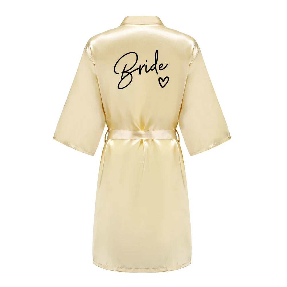Wedding Party Team Bride Robe With Black Letters Kimono Satin Pajamas Bridesmaid Bathrobe SP003