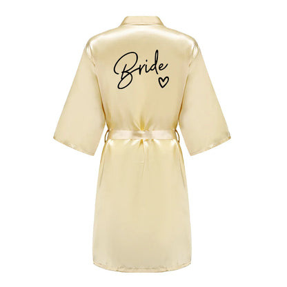 Wedding Party Team Bride Robe With Black Letters Kimono Satin Pajamas Bridesmaid Bathrobe SP003
