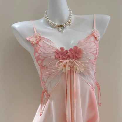 Fairy Elf Suspender Nightgown Lingerie Sexy Butterfly Lace Chemise Sleepwear Nightdress Homewear Summer New Women Nightwear