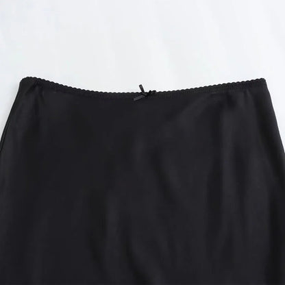 2024 Spring Women's Satin Bow-Decorated High-Waist A-Line Long Skirt - Vintage Chic Fashion