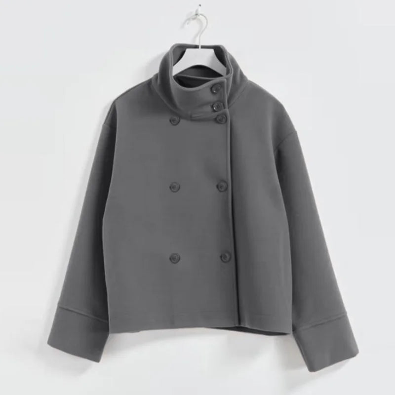 Urban Black Woolen Blend Coats Women Stand Collar Single-breasted Long Sleeve Thick Warm Jacket 2025 Autumn Winter Lady Outwear