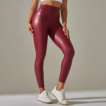 New PU Leather Pants for WOMEN'S Colorful High Waisted Tight Fitting Slimming and Yoga Leggings for External Wear