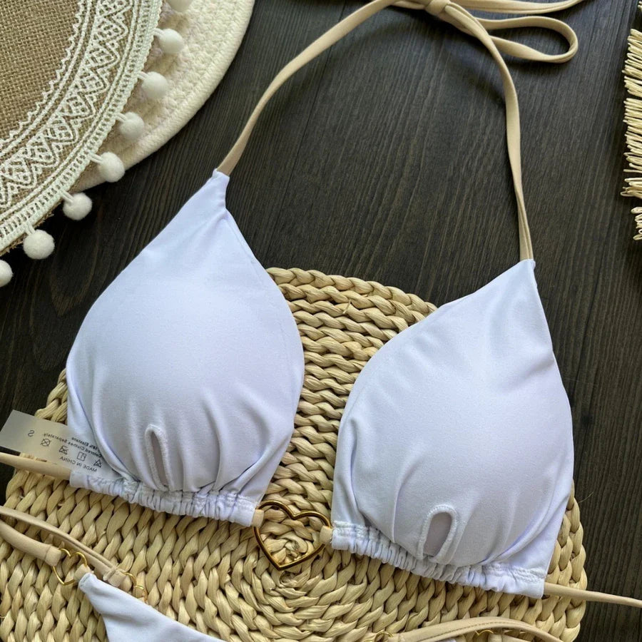 Para Praia 6 Colors Solid Brazilian Bikini Micro Swimwear T-back Swimsuit Women Sexy Biquini 2025 Thong Bikini Set Bathing Suit