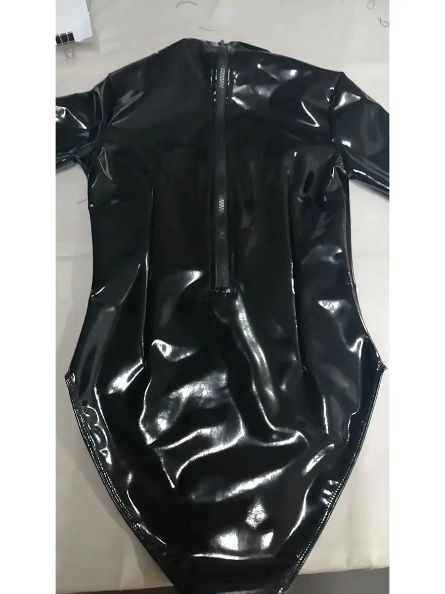 S-5XL Turtleneck Wet Look PVC Catsuit Shiny PU Leather Bodysuit Tights Sexy Cosplay Body Teddies Swimsuit Leotard Clubwear Tops