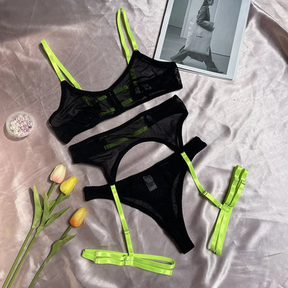 Lace Babydoll Open Bra Set Women's Intimates Sexy Bra G-String & Lingerie Sets Transparent Bralette Set Erotic Sexy Underwear