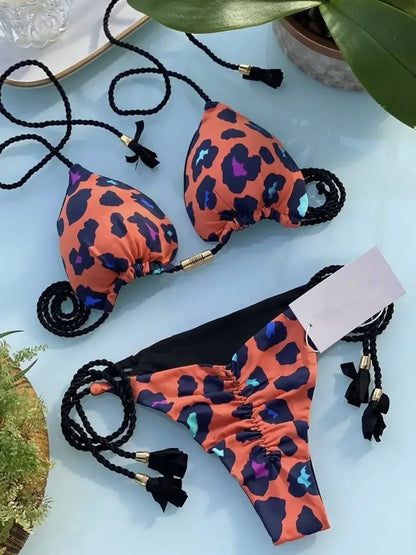 Sexy Swimsuit Women Triangle Bikinis Set Thong Bandage Swimsuits Solid Color bathing suit  Two Piece String Swimear Beach Wear