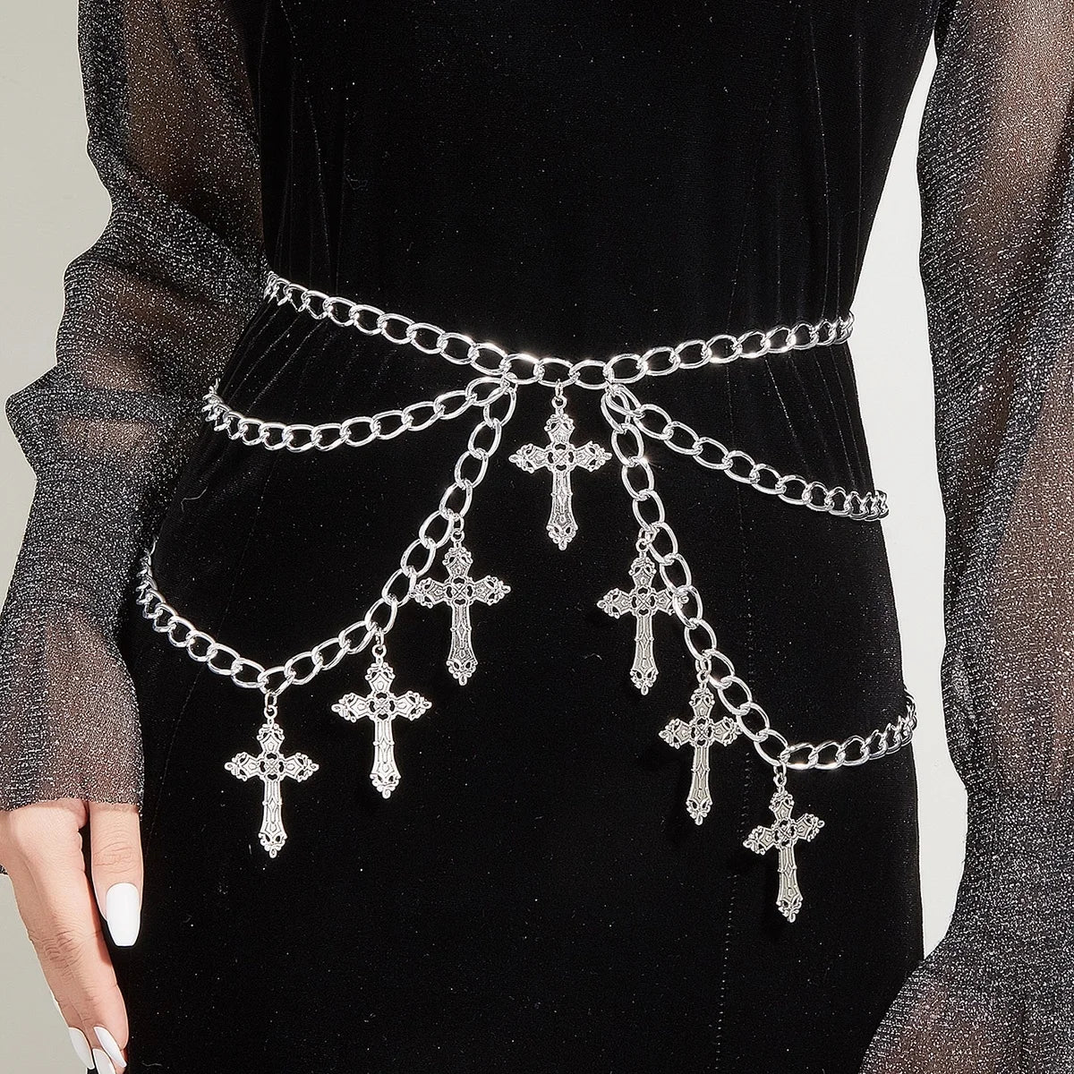 Cross waist chain women's waist jewelry niche waist decoration versatile temperament cool punk hot girl personal body chain
